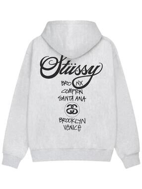 Stussy Ash Heather Gray World Tour Hoodie